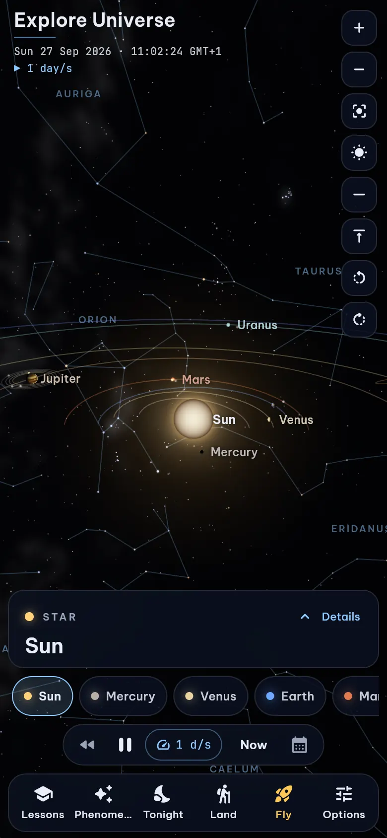 The Solar System in 3D with Earth, Uranus and the planet orbits